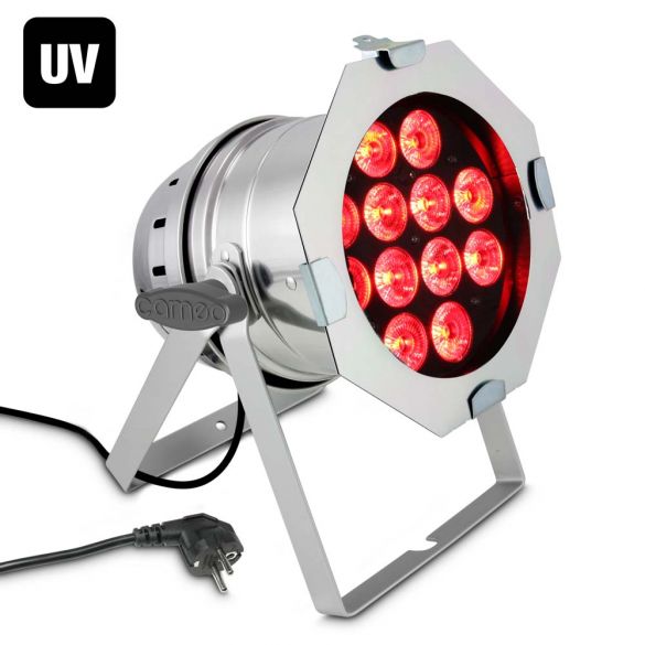 12 x 10W 6-in-1 LED RGBWA+UV PAR Scheinwerfer in poliertem Gehäuse